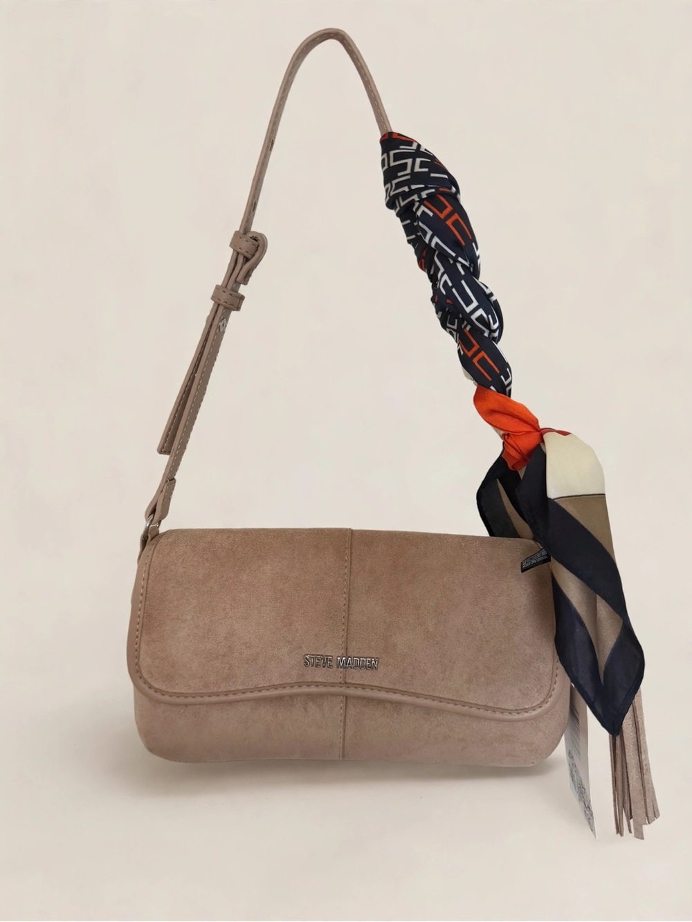 Steve Madden Taupe Shoulder Bag with Patterned Scarf Tie
